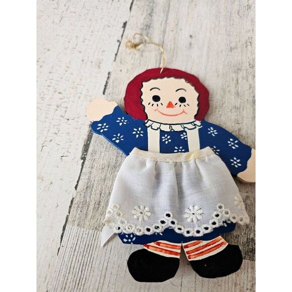 Wooden raggedy Ann Andy ornament Xmas vintage tree felt - Picture 3 of 10